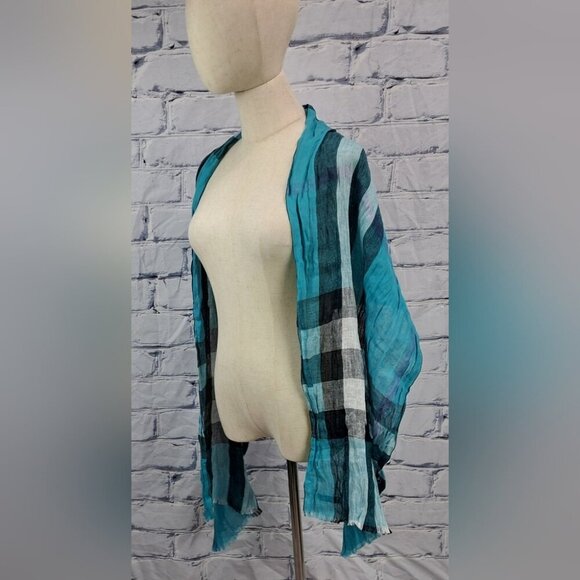 Burberry Women's Scarf Nova Check Linen Cotton 72" x 18" - Picture 11 of 12